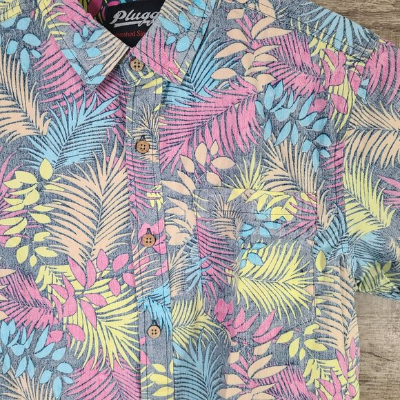 Plugg Mens S Colorful Fade Floral Button Up Short Sleeve Hawaiian Tropical Shirt - Picture 2 of 9